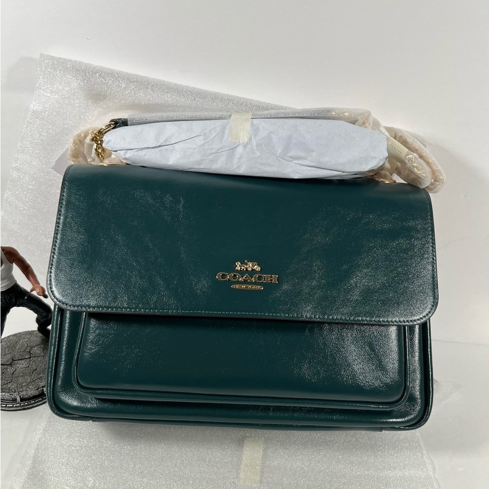 ‼️LAST 1 NWT Coach Elodie Crossbody Bag Shiny smooth leather DARK TEAL
